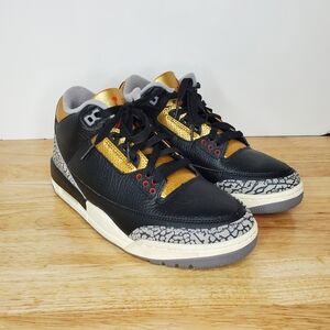 Nike Air Jordan 3 Retro Black Gold Sneakers Womens Size 9 CK9246-067